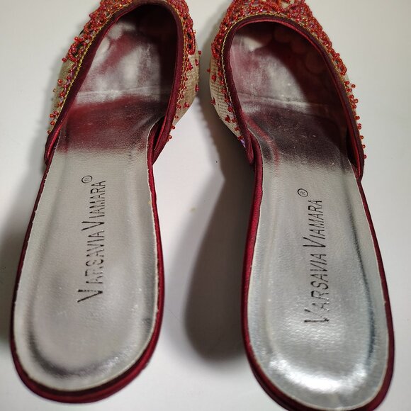 Varsavia Viamara Pointed Toe Indian Style Embroidered Beaded Low Heel - Picture 5 of 7